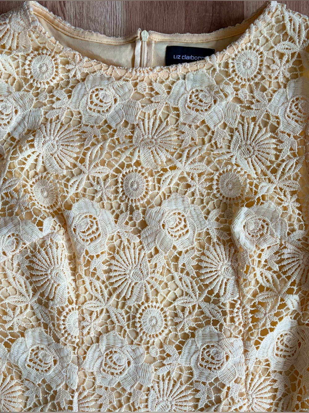 Liz Claiborne Pale Yellow Floral Lace Midi Dress
